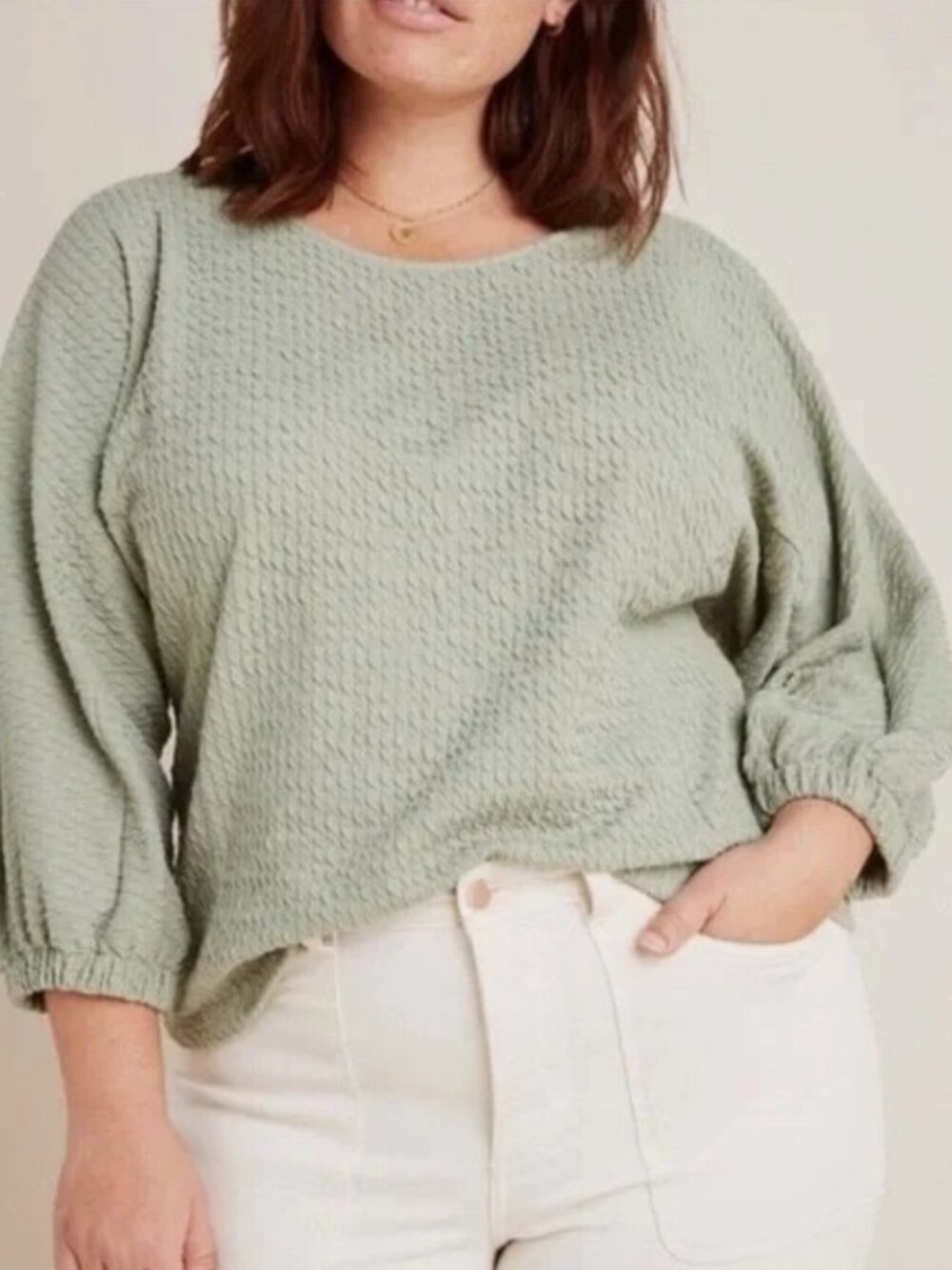 NWT Anthropologie Arya Textured Puff Sleeve Avocado Green Blouse Sz XL